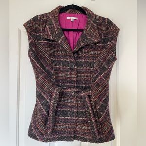 CAbi Sleeveless Plaid Wool Vest Jacket with Belt Size Medium